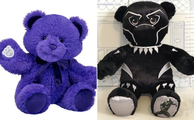 Build a Bear Purple Gifting Bear on the Left and Black Panther Bear on the Right Side