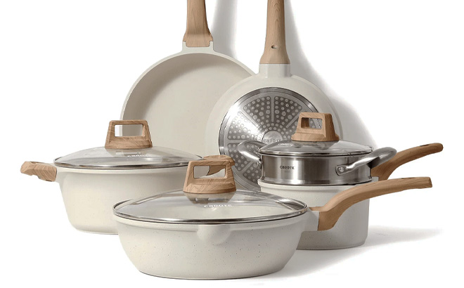 CAROTE 8 PCS Pots and Pans Set,Nonstick Cookware Set,Non Stick Cooking Set  Beige