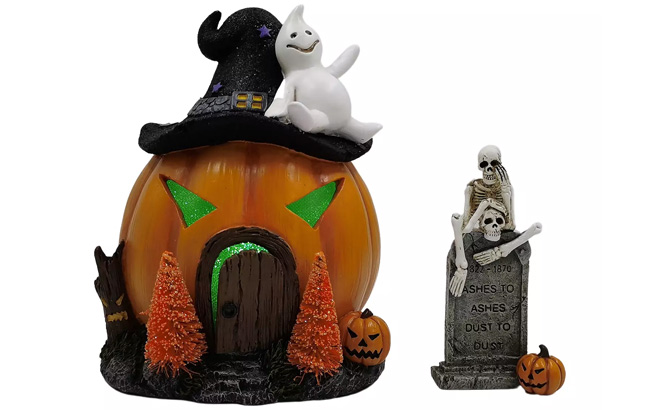 Celebrate Together Halloween Pumpkin LED Village with Grave Accessory Table Decor