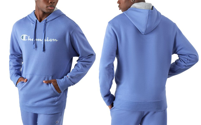 Champion Blue Logo Powerblend Mens Hoodie