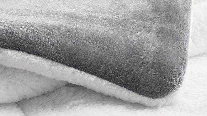 Closer Look at Amazon Basics Micromink Sherpa Comforter Bedding Set in Charcoal Color