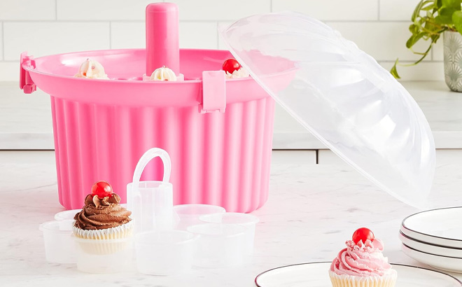 Cuisinart Cupcake Shaped Carrier in Pink Color on the Table