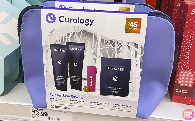 Curology Winter Skin Savers Skincare Gift Set in shelf