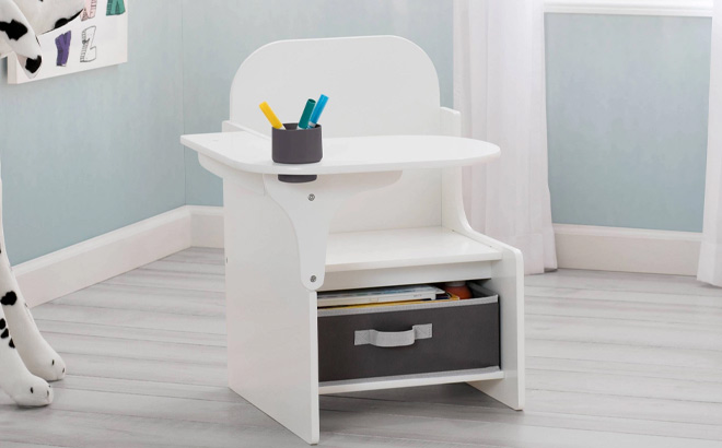 Delta Children MySize Chair Desk with Storage Bin in White Color