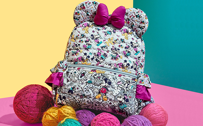 Disney Minnie Mouse Backpack on top of Yarn