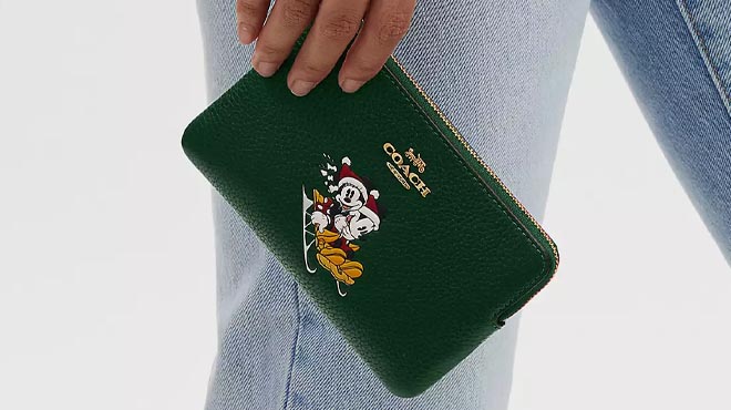 Disney X Coach Corner Zip Wristlet With Sled Motif