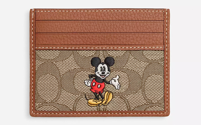 Disney X Coach Slim Id Card Case In Signature Jacquard With Mickey Mouse Print