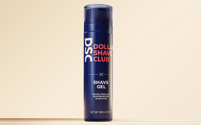 Dollar Shave Club Gel on Beige Background and Surface