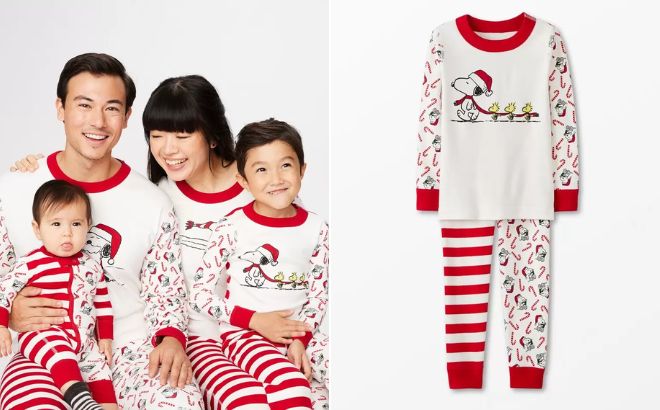 Family is Wearing Peanuts Mix It Up Long John Pajama Set in Snoopy Mix it Up Color