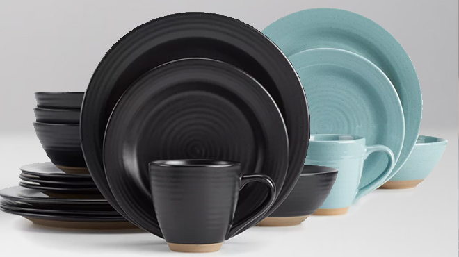 Food Network 16 Piece Dinnerware Set in Black and Mint