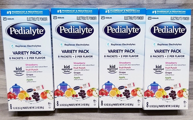 Four Boxes of Pedialyte 8 Count Variety Packs