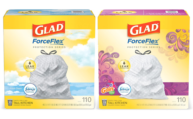 Glad ForceFlex Protection Series and GLAD ForceFlex Tall Kitchen Drawstring Trash Bags