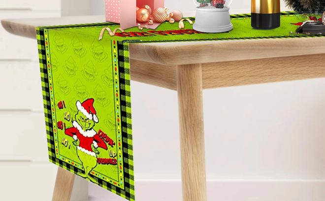 Grinch Christmas Decorations Linen Table Runner Green