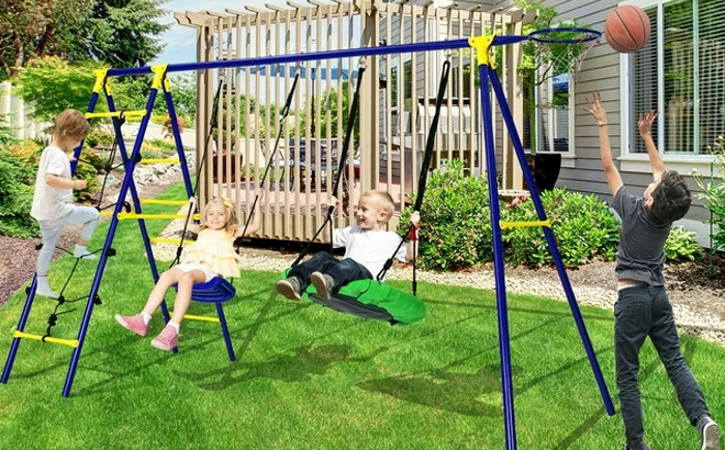 Gymax 5 in 1 Outdoor Kids Swing Set