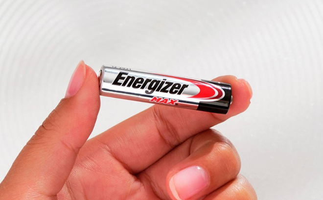 Hand Holding Energizer Max AAA Alkaline Battery