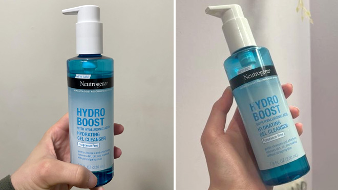 Hand Holding Neutrogena Hydro Boost Fragrance Free Hydrating Gel Facial Cleanser