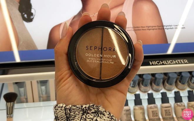 Hand Holding Sephora Collection Golden Hour Highlighter Duo