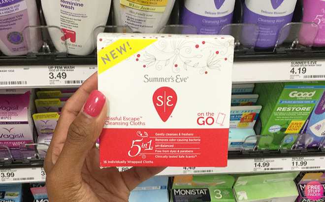 Hand Holding Summers Eve Blissful Escape Feminine Cleansing Wipes at Target