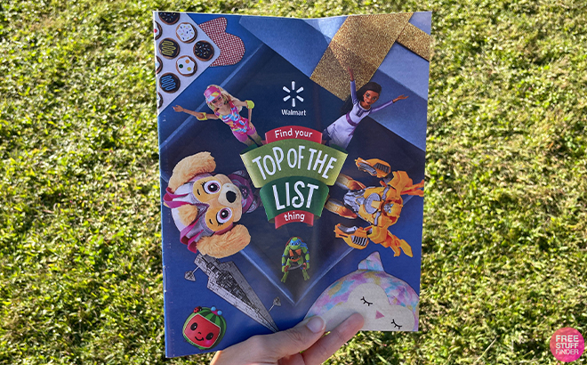 Hand Holding Walmarts Flyer for Find Your Top of the List Thing Toys