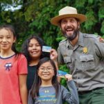 Happy kids showing their National Park pass