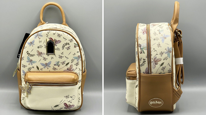 Harry Potter Winged Keys Mini Backpack on the Left and Same Item in Side View on the Right