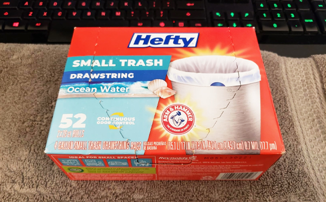 Hefty 52 Count Small Trash Bags Ocean Water Scent Package