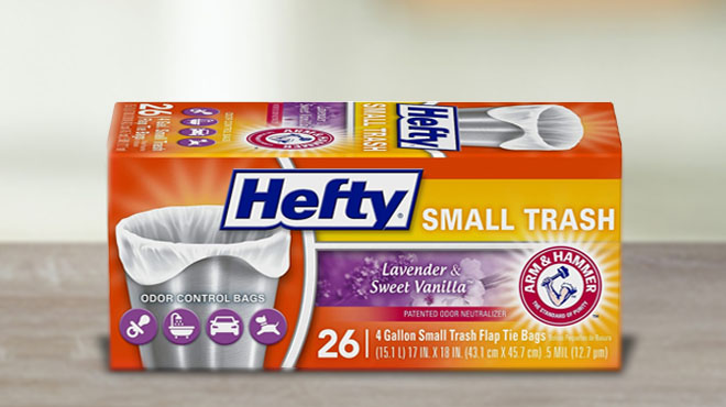 Hefty Small Garbage Bags Flap Tie Lavender Sweet Vanilla Scent 4 Gallon 26 Count