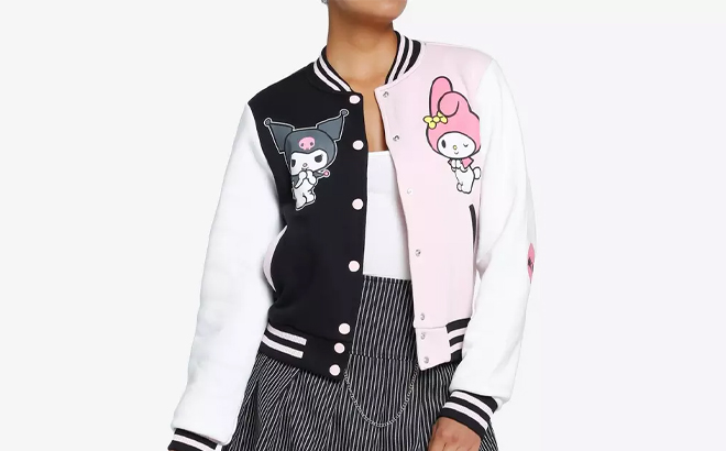 Hello Kitty My Melody Kuromi Split Girls Varsity Jacket