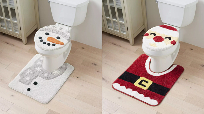 Holiday Bathroom Rug Sets Snowman and Santa