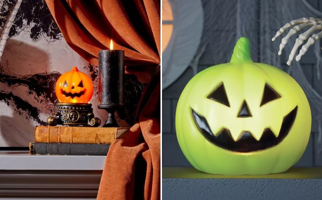 Hyde EEK Light Up Flickering Flame Pumpkin and Blowmold Pumpkin