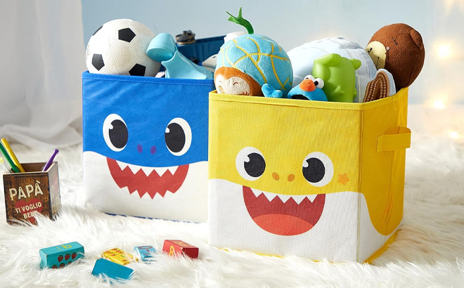 Idea Nuova Baby Shark Collapsible Storage Cubes in the Bedroom