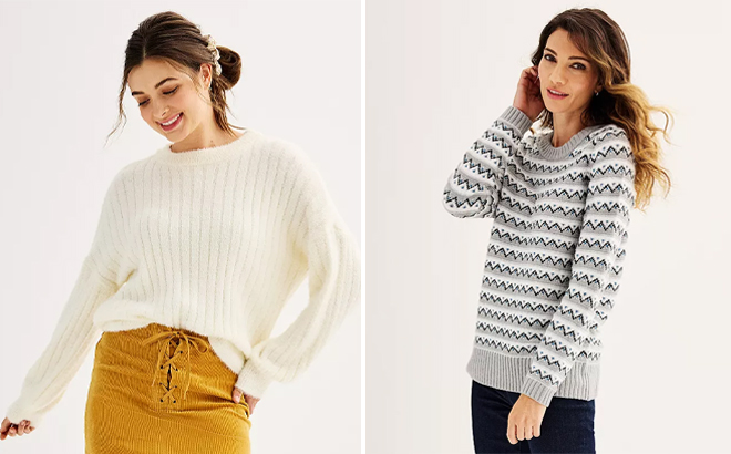 Juniors So Ribbed Crewneck Sweater and Croft Barrow Placed Cable Sweater
