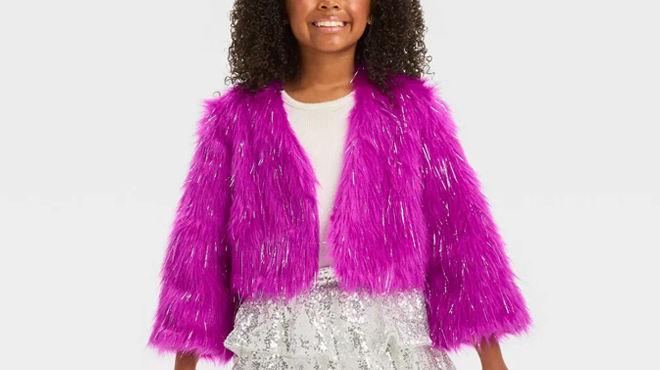 Kids Pop Star Faux Fur Cropped Halloween Costume Jacket