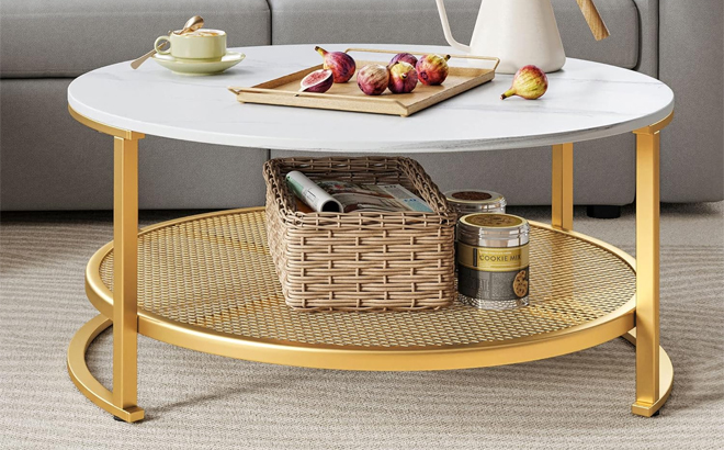 LINSY HOME Round Coffee Table for Living Room