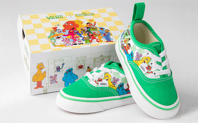 Little Kids VANS x Sesame Street Aythentic Casual Shoes Next to a Shoe Box