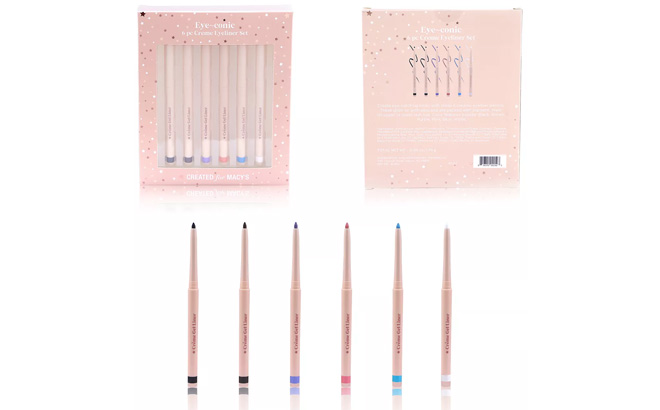 Macys Creme Eyeliner Six Piece Set on a Plain Background