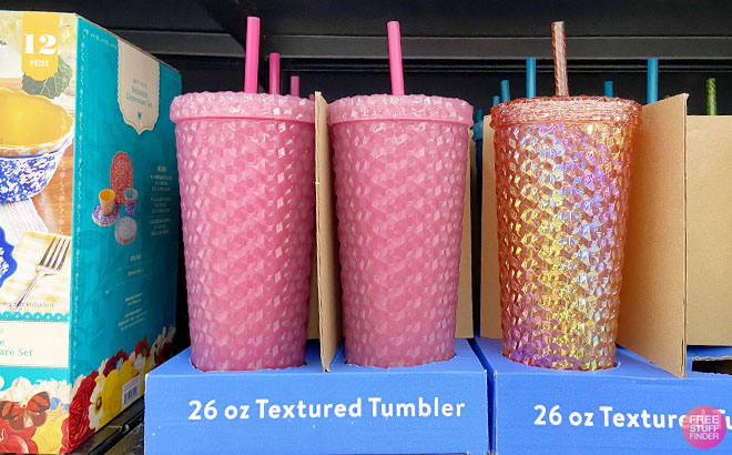 Mainstays 4-Pack 26-Ounce Textured Tumbler with Straw, Matte Teal 