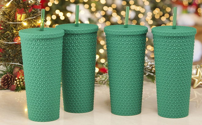 Mainstays 4-Pack 26-Ounce Color Changing Textured Tumbler with Straw, Green
