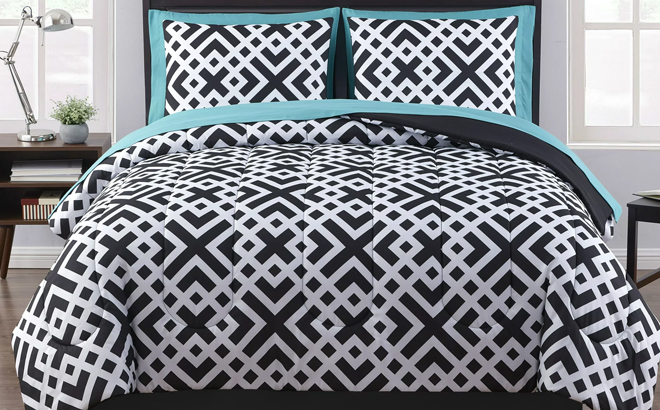 Mainstays Black Geometric 8 Piece Queen Comforter Set