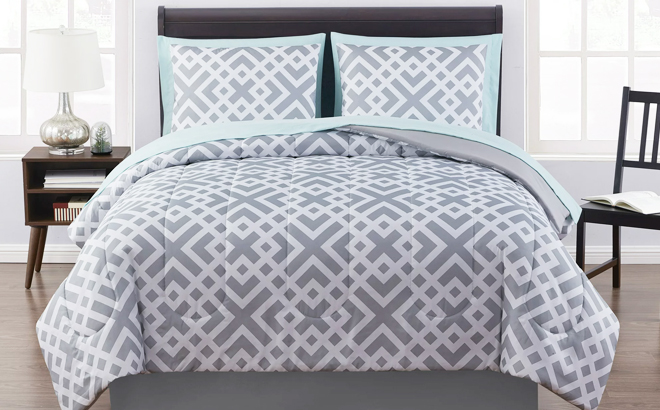 Mainstays Gray Geometric 8 Piece Full Comforter Set