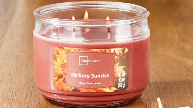 Mainstays Scented 3 Wick Glass Jar Candle in Hickory Sunrise scent