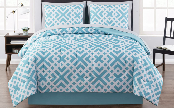 Mainstays Teal Geometric 8 Piece Full Comforter Set