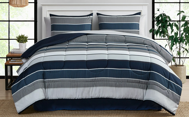 MainstaysBlue Stripe 8 Piece Queen Comforter Set