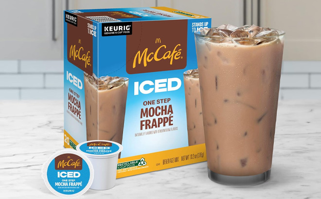 McCafe Iced One Step Mocha Frappe 20 Count on the Table