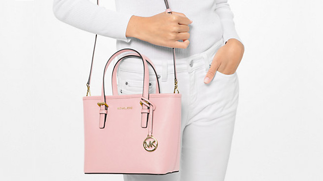 Michael Kors Jet Set Travel Extra-Small Saffiano Leather Top-Zip Tote Bag  Blush Pink