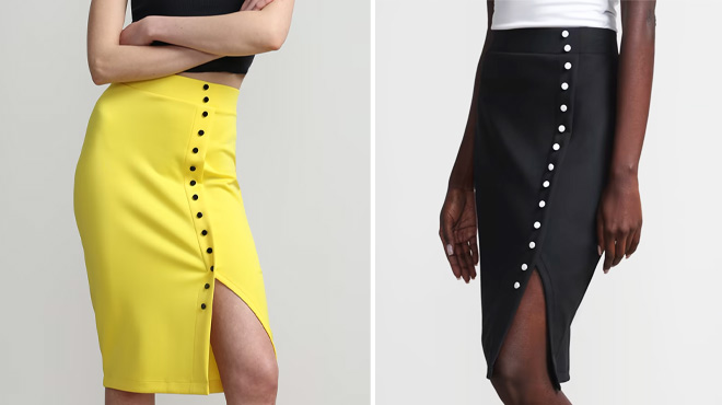 Models Wearing New York Company Side Button Pencil Skirt