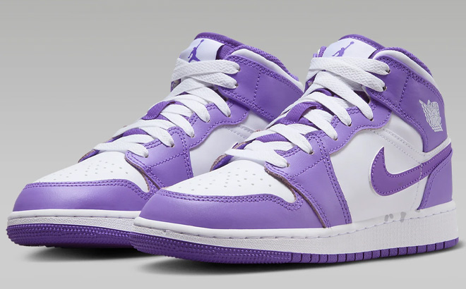 Nike Air Jordan 1 Mid Kids Shoes on a Gary Background