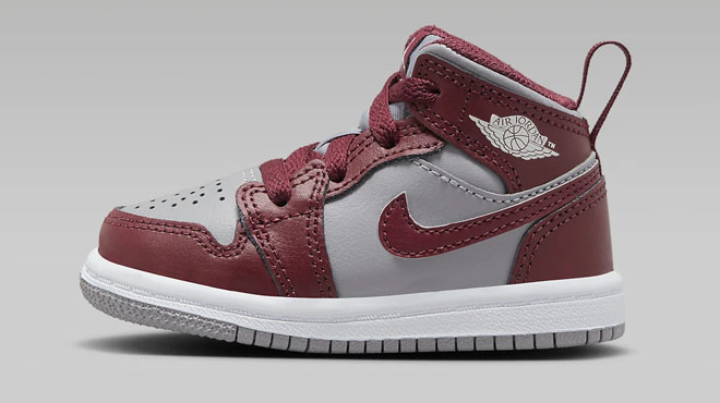 Nike Jordan 1 Mid Toddler Shoes Cherrywood Red Grey