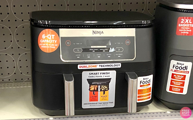 Ninja Foodie DualZone 6 Quart Dual Basket Air Fryer on a Shelf