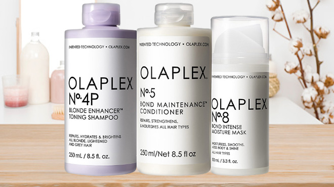 Olaplex Brightening 3 Piece Set on a Table